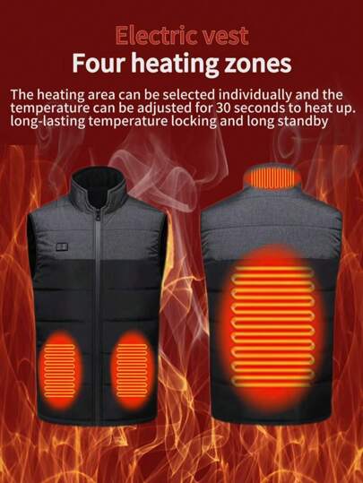Men's Heating Vest Jacket Jacket Casual Breathable Round Neck Constant Temperature Intelligent Electric Sleeveless Winter Outdoor Sportswear