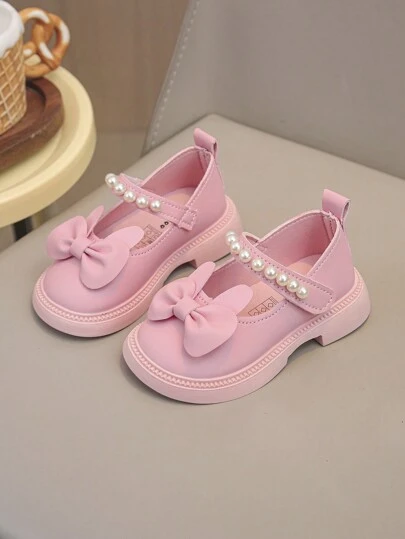 1 Pair Rabbit Ear Decor & Pearl Accent Cute Pink Ballet Flats