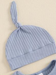 Newborn Baby Boy Girl Coming Home Outfits Hello Im New Here Romper Ribbed Jumpsuit Long Sleeve One Piece Spring Clothes With Hat Set - Blue - View 4