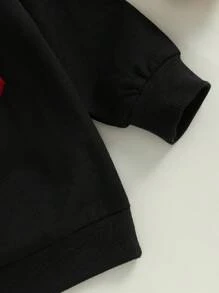 Sudaderas para niños pequeños, de manga larga, con cuello redondo y letras bordadas, para primavera - Negro - Ver 8