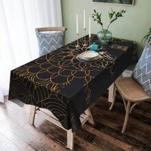 1 pieza Mantel de primavera, mantel rectangular de poliéster con impresiones de luna, estrella y linterna para festivales de oración, decoraciones islámicas diarias, perfecto para regalos, decoración del hogar y picnics al aire libre