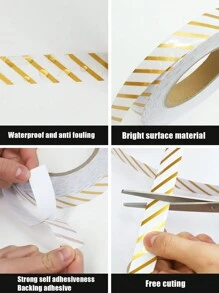 قطعة واحدة طول 50 متر / 1968.5 بوصة شريط لاصق أكريليك ذو خطوط قطرية ذهبية وفضية على نفلون متعدد البوليستر لأعمال الحرف اليدوية، تشطيب حواف الحوائط DIY ، ديكورات جرافيك فنية، ديكور المنزل، ديكور الحمام، ديكور غرفة النوم، ديكور غرفة المعيشة، ورق جدران شخصي