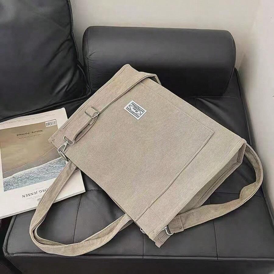 Women's Large Corduroy Zipper Shoulder Bag - 卡其色 - 查看 1