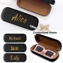 Custom Name PU Hard Shell Glasses Case Scratch-Resistant Eyewear Organizer Shockproof Sunglasses Myopia Glasses Storage Box Unisex Protective Cover Fashionable Design For Travel Outdoor Use Gift For Christmas - Black - View 6