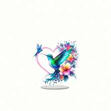 1 pièce Figurine en acrylique d'oiseau, de fée, de dinosaure - Décoration de table avec support, décoration acrylique 2D recto-verso, convient pour la maison et le bureau, statue polyvalente, cadeau de Noël parfait
