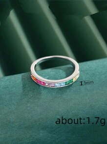 Nhẫn bạc Sterling Zirconia nhiều màu đơn giản dành cho nữ, nhẫn cá nhân hóa thời trang và phổ biến, thiết kế tối giản, quà tặng ngày lễ tình nhân - nhẫn đầy màu sắc - Xem 5
