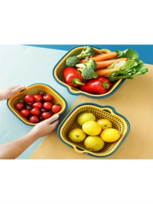 Plastic Kitchen Sink Colanders Set Of 2 - Double Drain Basket For Washing Fruits And Vegetables - Restaurant Quality, Easy Clean Storage Dish Bowls - Multicolor - View 4