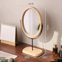 1pc Vanity Makeup Mirror, New Chinese Style Simple Elegant Desktop Swivel Vintage Chinese Wooden Dressing Mirror Gifts Birthday Graduation Home Decor Back To School Room Decor School Supplies