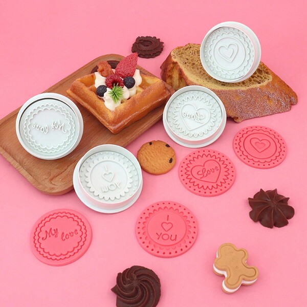 Coil Mold Multifunctional Valentine's Day Imitation Cookie And Cake Mold Set, 3D Pressed Spring Flower Plastic Model, 3D Food Printing Mold, With Push Head, Home DIY Baking Tools