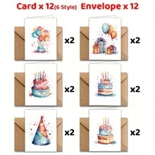 24pcs Colorful Birthday Cake Design Greeting Cards With Envelopes - Perfect For Birthdays, Thank Yous & Special Occasions - Multicolor - View 10