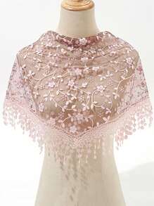 1pc Solid Color Vine Foil Lace Print Tassel Triangle Scarf, Classic Hollow-Out Breathable Thin Shawl For Women, Fashionable Spring/Autumn Casual Headdress, Elegant Accessory For Wedding & Celebration - Triangle Scarf - View 14