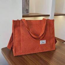 Women's Large Corduroy Zipper Shoulder Bag - 橘色 - 查看 1