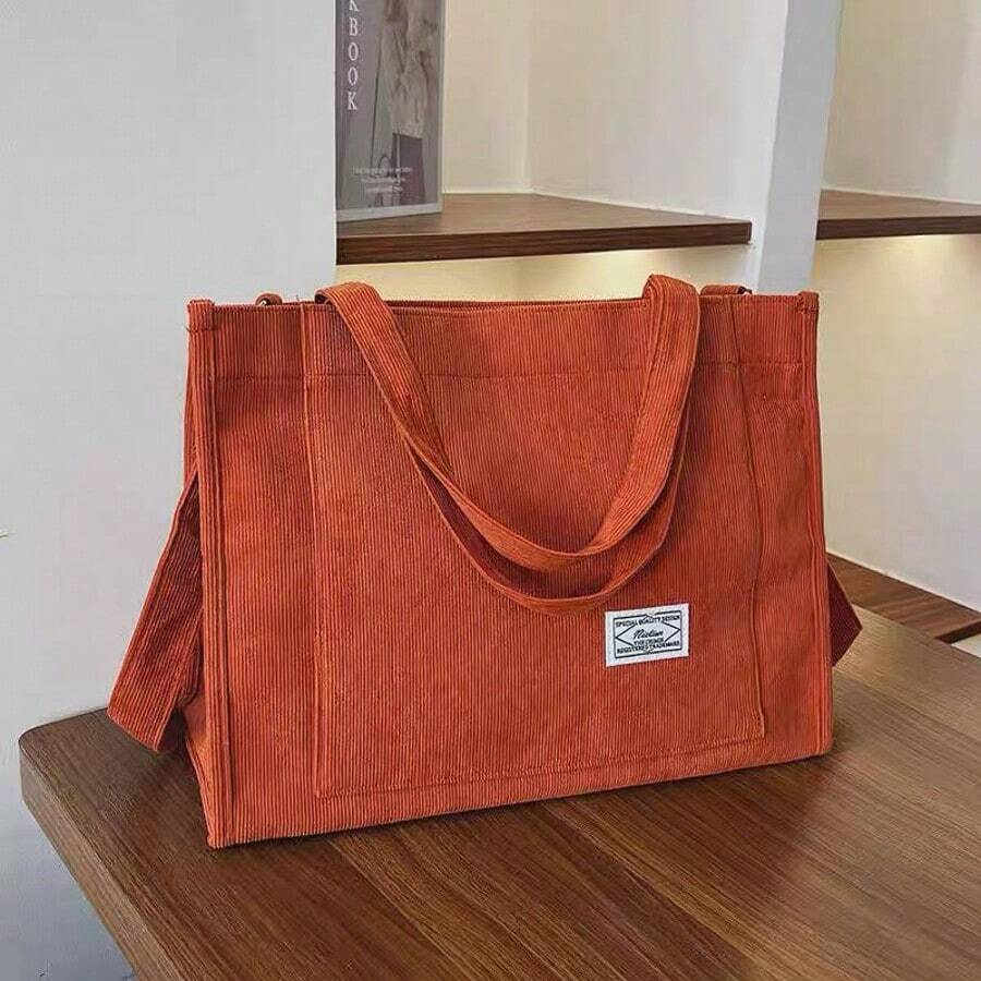 Women's Large Corduroy Zipper Shoulder Bag - 橘色 - 查看 1