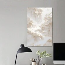 Waterfall Mountain Landscape Canvas Painting,  Asian Architecture Wall Art,  Nature Scene Print,  Zen Home Decor