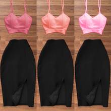 BLACK TOP AND SKIRT WITH LEG SLIPPING Fitted Strappy Top - Dusty Pink - View 3