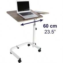 KMINA - Overbed Table With Wheels Adjustable Height Wooden Disabled Table For Eating Hospital Over Bed Table Wheeled C Shaped Bedside Table For Elderly Over Wheelchair Table Mobility Table - Wood1 - View 4