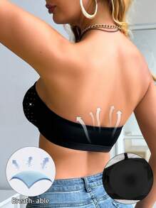 Women's Fashion Side Buckle Rhinestone Detachable Cup Bra - Black - View 4