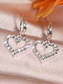 奢华全水钻心形耳夹耳环 情人节、妈妈、母亲、母亲节、礼物 - 銀色 - 查看 1