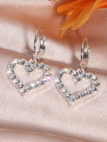 Luxurious Full Rhinestone Heart Shaped Ear Clip Earrings Valentines,Mom,Mother,Mother's Day,Gift