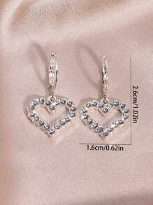 奢华全水钻心形耳夹耳环 情人节、妈妈、母亲、母亲节、礼物 - 銀色 - 查看 3