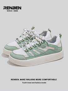 RENBEN 1 par de zapatillas de lona vulcanizadas para mujer, nuevo estilo de primavera/otoño 2025, versátiles con suela gruesa, ligeras, estilo retro para deportes y casual