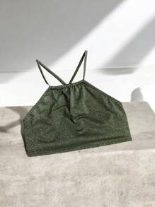 LUREX BIKINI CROPPED TOP - Army Green - View 3