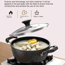 1pc Non-Stick Soup Pot With Lid, Large Capacity Non-Stick Pot, Dual-Use Stewing Pot And Frying Pan, Stockpot And Braiser, Compatible With Induction Cooktop And Gas Stove, Comes With Random Color Soup Ladle - Black - View 6