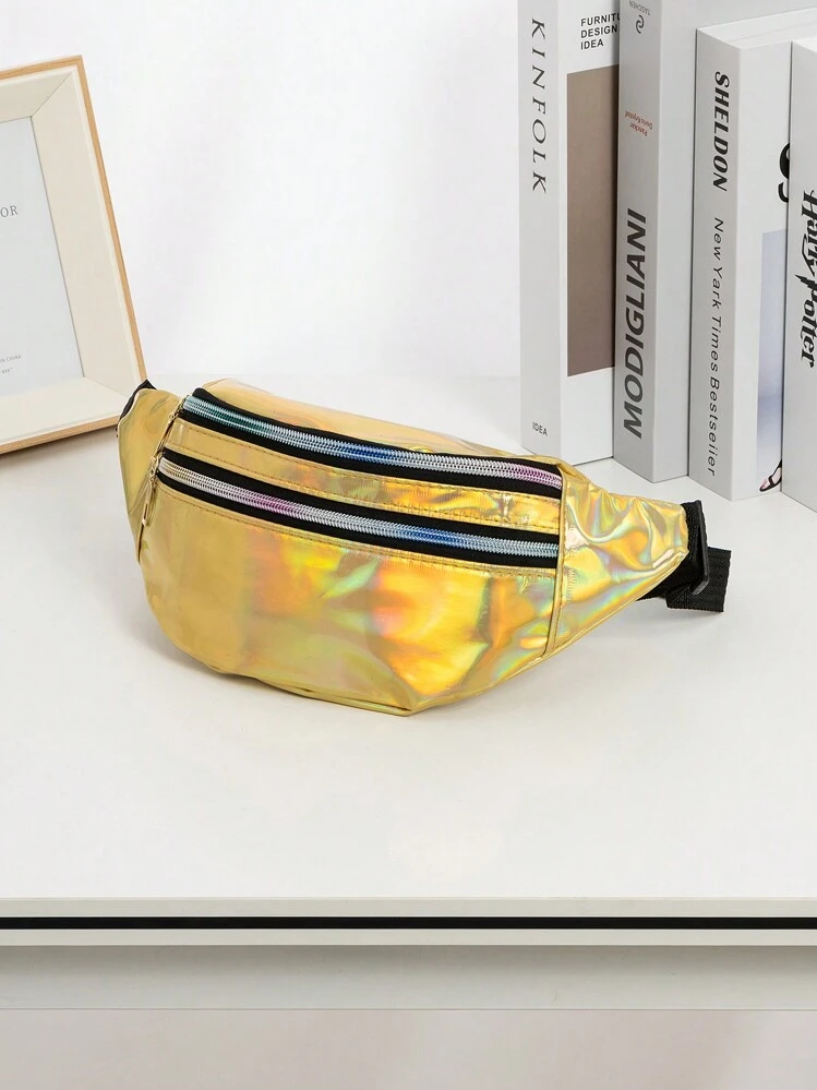 Women's Fashionable Laser Design Waist Pack For Outdoor & Daily Use - Gold - View 2