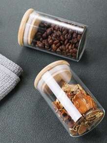 1/4 pezzi Vaso di vetro trasparente con coperchio in bambù, contenitore per tè, cereali, caffè e altri alimenti, accessori essenziali per la cucina e la scuola