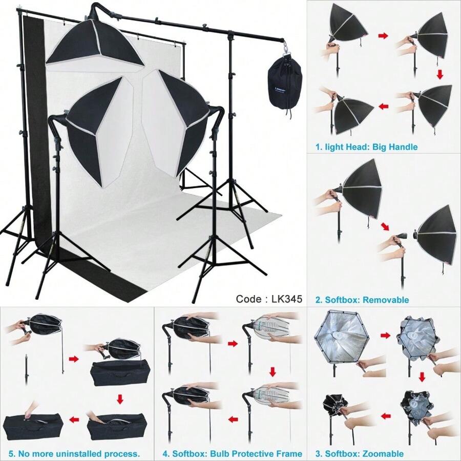 Photography Studio Lighting Softbox Photo Light Muslin Backdrop Stand Kit - 1 - View 1