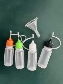 5pcs Precision Tip Liquid Bottles, 0.34oz, Assorted Colors, With Mini Funnel, Suitable For Glue, Ink, Acrylic Paint - Plastic, Ideal For DIY Crafts And Art Projects