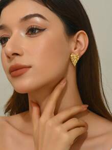 1 Pair Stainless Steel Leaf Design Stud Earrings, Suitable For Women's Daily Wear Or Party Occasions, Countryside Style