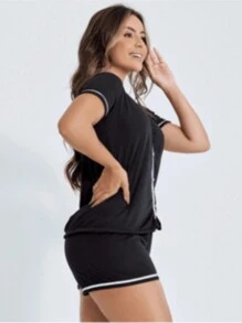 Kit 3 Pajamas Short Doll Blogger Breastfeeding Postpartum Button Mesh Women's Nightwear