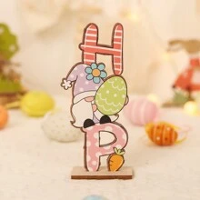 1pc/2pcs Easter Decor Wooden Faceless Old Man Holding Egg Figurines, Party Decoration, Scene Decor, Mall Decor, Home Accents