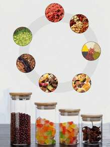 1/4 pezzi Vaso di vetro trasparente con coperchio in bambù, contenitore per tè, cereali, caffè e altri alimenti, accessori essenziali per la cucina e la scuola