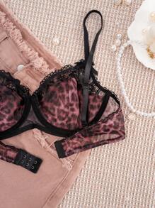1 Set Women Leopard Print Lace Trim Bow Underwire Comfortable Lingerie Set - Multicolor - View 6