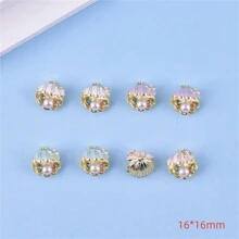 5pcs Marine Style 3D Pearl Encrusted Shell Zinc Alloy Pendant, DIY Earrings Necklace Charms Accessories