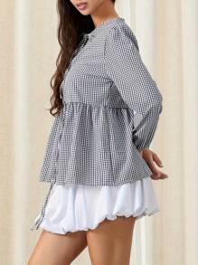 Womens Tie Front Tops Long Sleeve Round Neck Hollow Out Loose Babydoll Shirts Spring Fall Blouses - Black - View 7