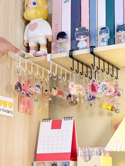 1个免钻孔壁挂式收纳架，带6个挂钩，适合收纳时尚珠宝和配饰，非常适合整理钥匙、项链、小摆件和小物件；非常适合家庭、卧室、橱柜、校园和宿舍使用——是情人节、返校季和节假日的理想礼物！