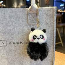 1 pieza Llavero/Adorno de panda de piel de mapache blanco y negro hecho a mano, decoración para el hogar, decoración de habitación, decoración de pared