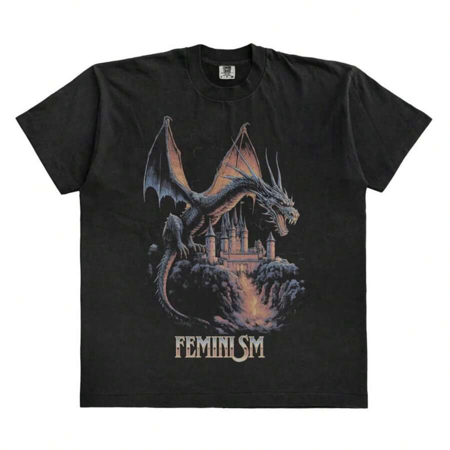 Feminism Dragon Dark Fantasy T-Shirt - 黑色 - 查看 1