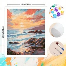 40x50cm/16 In X 20 In-1pc DIY Adult Digital Oil Painting Set,Beach Sand Sunset Landscape Pattern, For Home Office, Bedroom, Living Room Decor Gifts Birthday Graduation