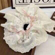 1 st. Strik Scrunchie, Schattig roze lint haarelastiekje voor dames, Balletstijl mesh borduurwerk, Romantische kant rand haarspeld, Elegante schattige knot haaraccessoire, Geschikt voor dagelijks leven, Vakantie, Feestdagen