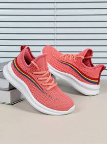Chaussures décontractées pour femmes nouvelle mode printemps/été. Élégantes chaussures roses pâle polyvalentes avec bordure tricolore. Légères et confortables en Glissant, conviennent pour le travail, le fitness, les voyages. Bout rond, basse, multifonctionnelle. Cadeau idéal pour la Saint-Valentin. Chaussures de course pour femmes - carmin - Voir 4