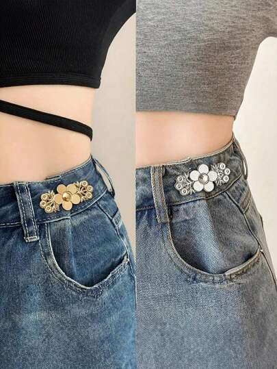 2 pares de extensor de cós de metal, sem botão de costura para calças jeans, botão de calça ajustável, botões de ajuste fácil