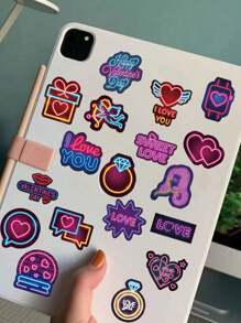 64pcs Colorful Neon Valentine's Day Creative Graffiti Stickers For DIY Notebook, Laptop, Phone Case, Mug, Guitar, Luggage, Skateboard, Helmet, Waterproof Decorative Sticker,School Supplies,Back To School
