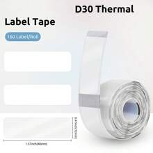 D30 标签制作胶带，12 毫米 * 40 毫米标签胶带，标签打印纸热敏贴纸标签胶带，适用于家庭、学校和办公室，160 条/卷，白色/透明，学校用品，返校 - 彩色 - 查看 2