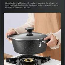 1pc Non-Stick Soup Pot With Lid, Large Capacity Non-Stick Pot, Dual-Use Stewing Pot And Frying Pan, Stockpot And Braiser, Compatible With Induction Cooktop And Gas Stove, Comes With Random Color Soup Ladle - Black - View 9