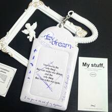 1 pezzo Porta foto in stile minimalista e sognante in blu e bianco, porta carte angelo con piuma, porta carte foto celebrità, custodia protettiva per carte anime e giochi, porta carte photo K-pop, forniture scolastiche, ritorno a scuola