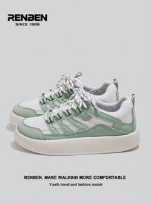 RENBEN 1 par de zapatillas de lona vulcanizadas para mujer, nuevo estilo de primavera/otoño 2025, versátiles con suela gruesa, ligeras, estilo retro para deportes y casual